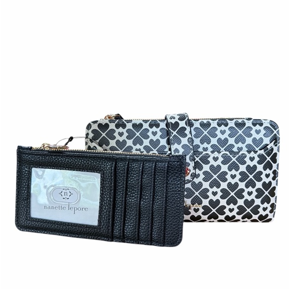 NANETTE LEPORE Fiona Logo Heart Geo Baguette Black Bag w/ Card Wallet Set - Picture 11 of 15